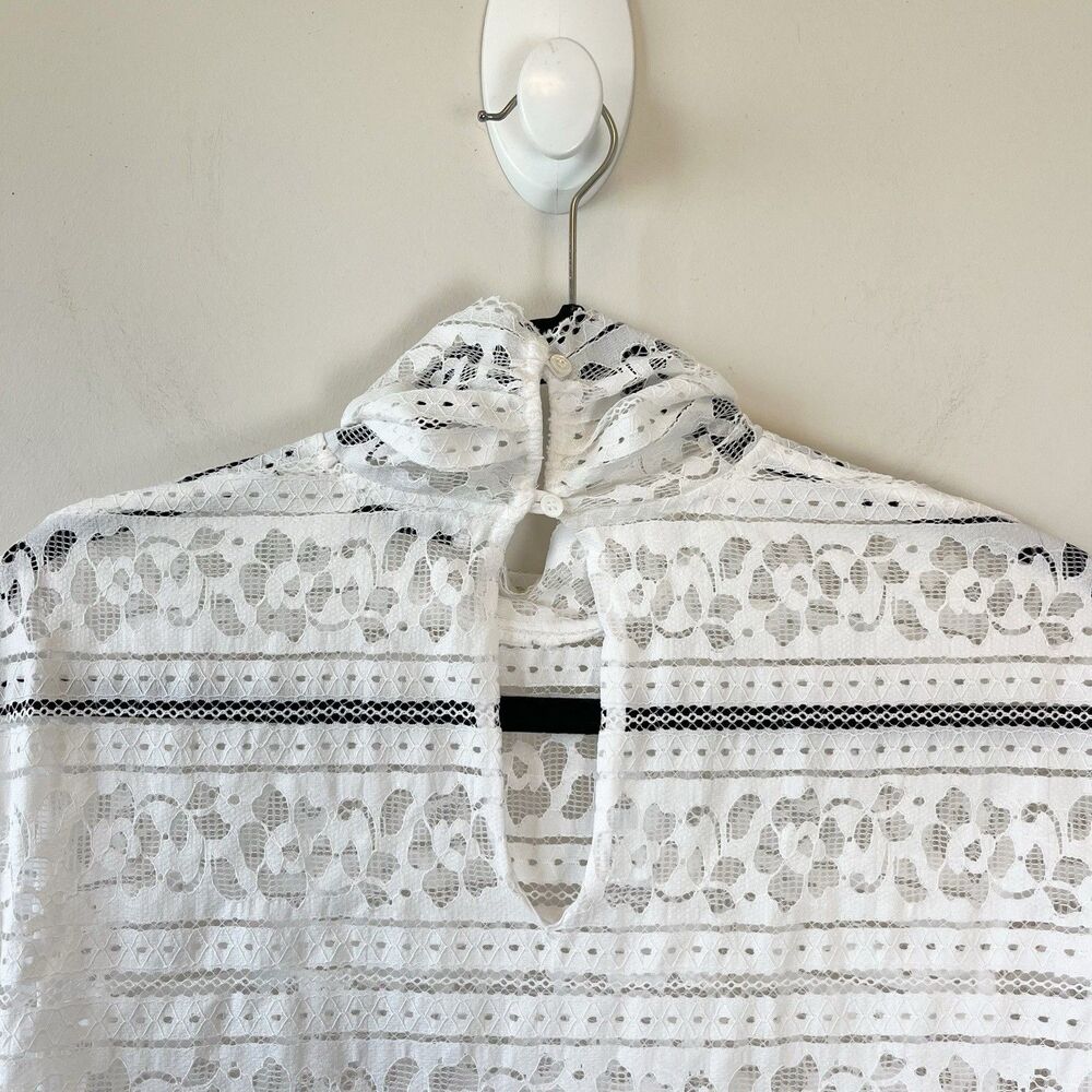 Sandro Paris Hamia White Floral Lace Blouse High Neck Quiet Luxury Size 1/Small - Picture 8 of 16
